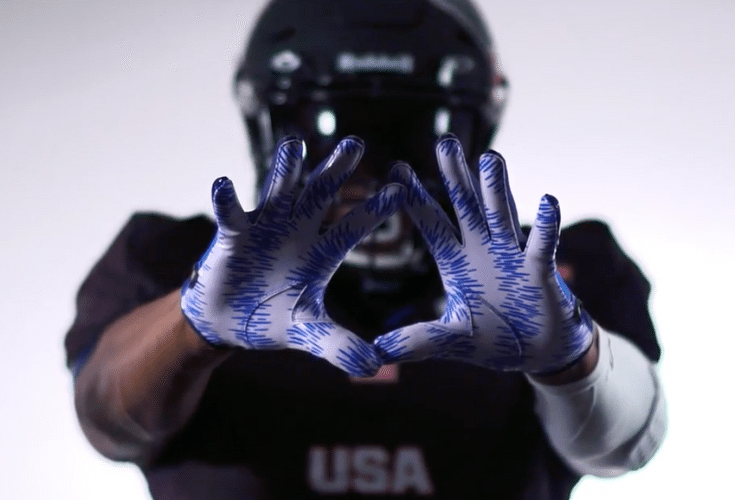 college football gloves with team on glove