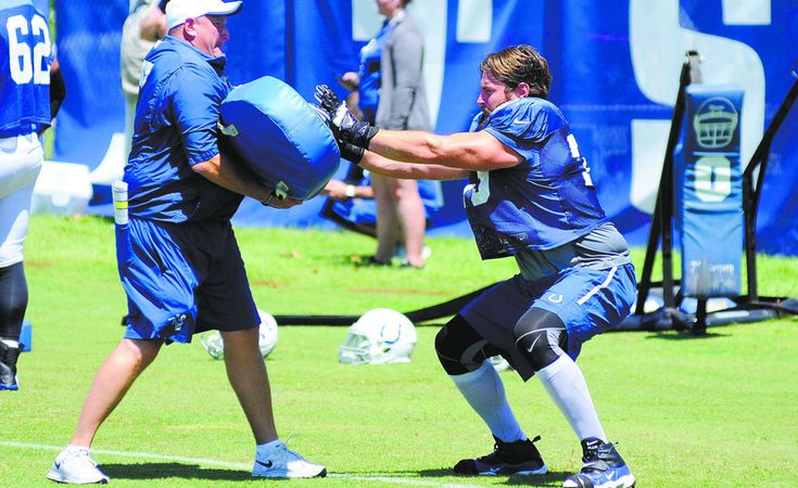 Indianapolis Colts player in blocking shield drill